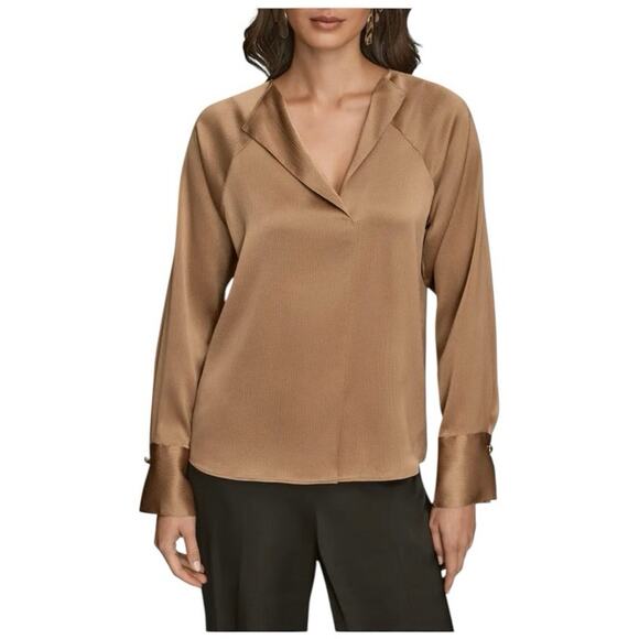 NWT Donna Karan Hammered Satin Top in Silver Size XS - Picture 1 of 9